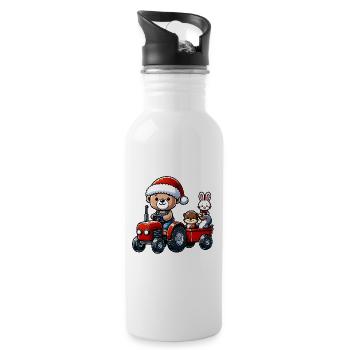 Teddy als Weihnachtsmann mit Otter und Hase - Trinkflasche mit integriertem Trinkhalm - Weiß - Rechts