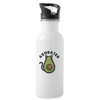 Avokater - Avocado und Katze - Wortspiel - Trinkflasche mit integriertem Trinkhalm - Weiß - Rechts