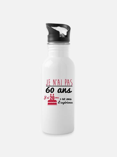 pas 60 ans anniversaire,cadeau d'anniversaire - Gourde avec paille intégrée - blanc