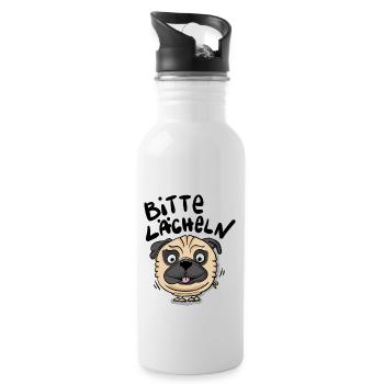 Mops Lächeln - Trinkflasche mit integriertem Trinkhalm - Weiß - Rechts
