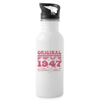 Cadeau 77e Anniversaire 1947 Femme | Né en 1947 - Gourde avec paille intégrée - blanc - Droite