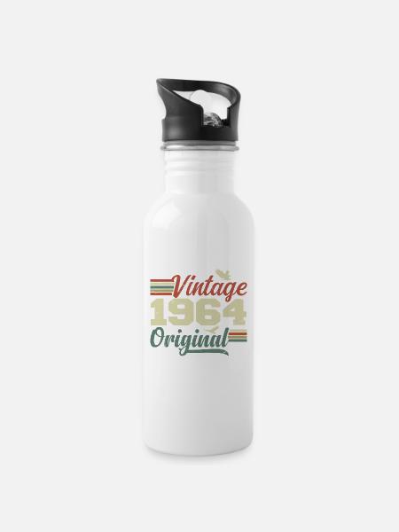 Jahrgang 1964 Retro 1964 Jubiläumsgeschenk - Trinkflasche mit integriertem Trinkhalm - Weiß