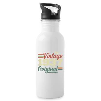 Jahrgang 1937 Retro 1937 Jubiläumsgeschenk - Trinkflasche mit integriertem Trinkhalm - Weiß - Rechts
