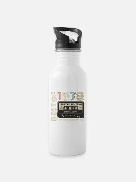 Jahrgang 1978 - 1978 Retro Geburtstagsgeschenk - Trinkflasche mit integriertem Trinkhalm - Weiß