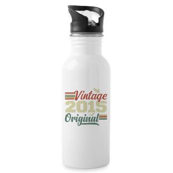 Vintage 2015 Retro Anniversary Gift - Water bottle with straw - white - Right