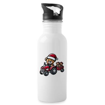 Teddy als Weihnachtsmann mit Traktor - Trinkflasche mit integriertem Trinkhalm - Weiß - Rechts