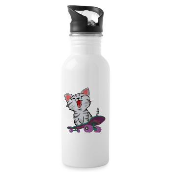 CHAT SUR SKATEBORD - Gourde avec paille intégrée - blanc - Droite