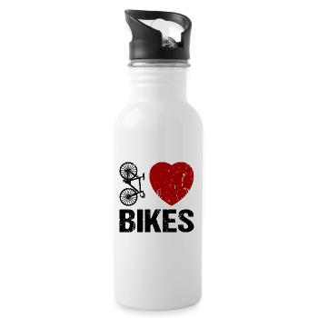 I love Bikes Fahrradfahrer - Trinkflasche mit integriertem Trinkhalm - Weiß - Rechts