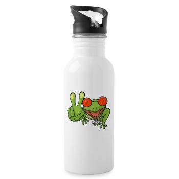 Frosch Hippie Peacezeichen - Trinkflasche mit integriertem Trinkhalm - Weiß - Rechts