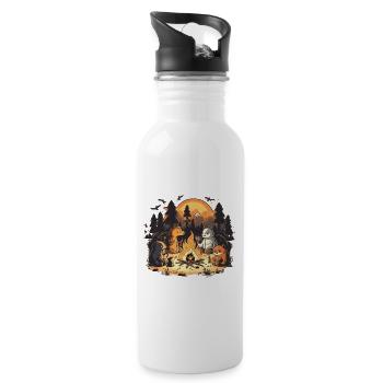 Animals around the campfire - Water bottle with straw - white - Right