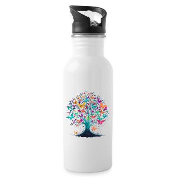 Schmetterling Baum Natur Raube Insekt - Trinkflasche mit integriertem Trinkhalm - Weiß - Rechts