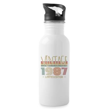 Vintage 1987 Retro 1987 Anniversary Gift - Water bottle with straw - white - Right
