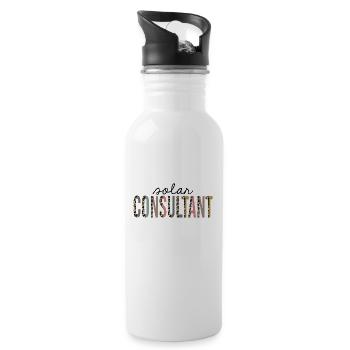 Solar consultant Leopard Print Funny - Water bottle with straw - white - Right