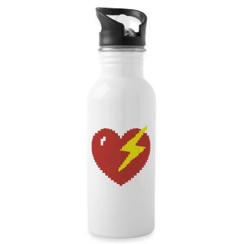 Herz Blitz Pixel Gamer Geschenk - Trinkflasche mit integriertem Trinkhalm - Weiß - Rechts