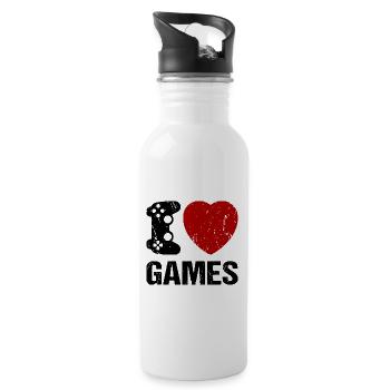 I love Games Gaming Gamer - Water bottle with straw - white - Right