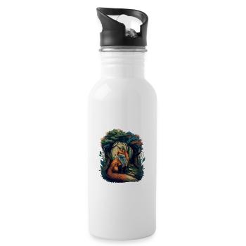 Vintage Fuchs Wald Illustration - Trinkflasche mit integriertem Trinkhalm - Weiß - Rechts