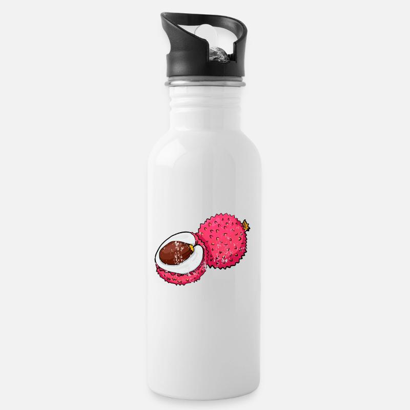Retro Vintage Grunge Style Litschi Lychee - Trinkflasche mit integriertem Trinkhalm - Weiß