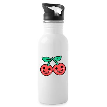 Kirschen-Duo im Kawaii-Stil - Trinkflasche mit integriertem Trinkhalm - Weiß - Rechts