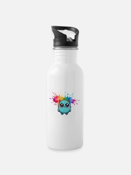 Colorful Monster - Water bottle with straw - white