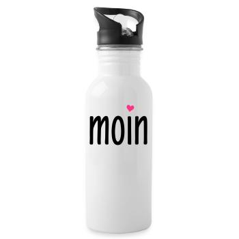 Moin Herz - norddeutscher Gruß - zweifarbig - Trinkflasche mit integriertem Trinkhalm - Weiß - Rechts