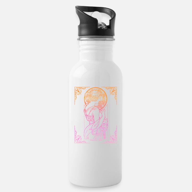 Alfons Mucha - Trinkflasche mit integriertem Trinkhalm - Weiß