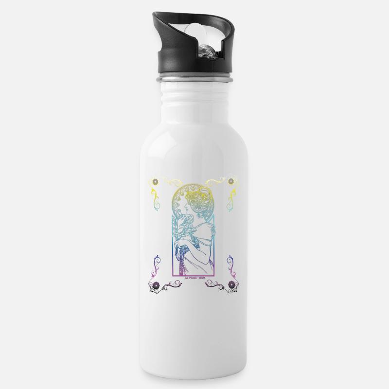 Alfons Mucha - Trinkflasche mit integriertem Trinkhalm - Weiß