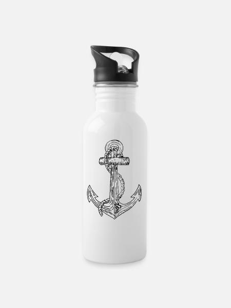 Anker - Trinkflasche mit integriertem Trinkhalm - Weiß