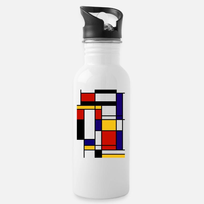 Muster Mondrian Form - Trinkflasche mit integriertem Trinkhalm - Weiß