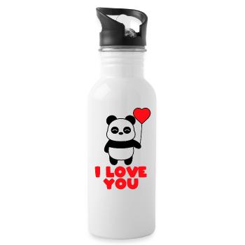 I LOVE YOU PANDA - Trinkflasche mit integriertem Trinkhalm - Weiß - Rechts