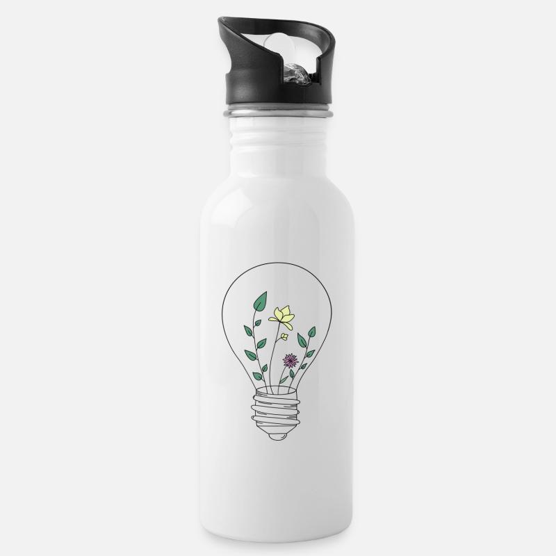 Glühbirne Floral - Trinkflasche mit integriertem Trinkhalm - Weiß