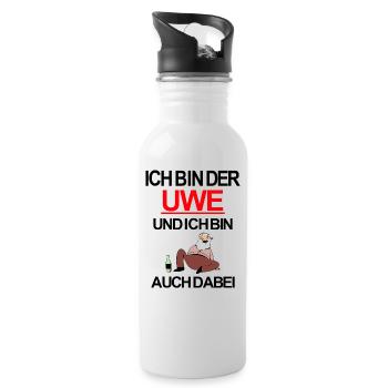 Ich bin der Uwe und ich bin auch dabei - Trinkflasche mit integriertem Trinkhalm - Weiß - Rechts