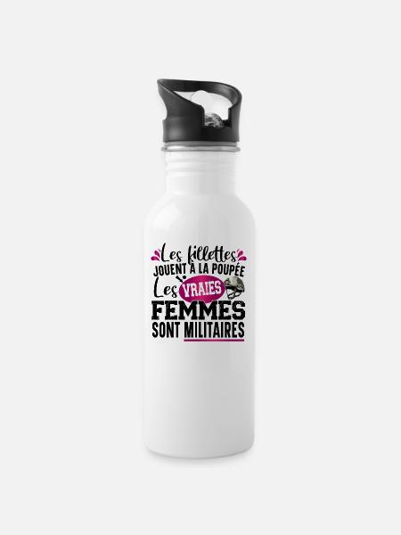 Militaire Armée Métier Fillette Femme Humour - Gourde avec paille intégrée - blanc