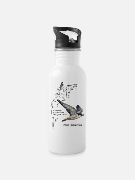 Wanderfalke - Trinkflasche mit integriertem Trinkhalm - Weiß