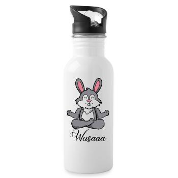Auszeit Durchatmen Wusaaa Hase - Trinkflasche mit integriertem Trinkhalm - Weiß - Rechts