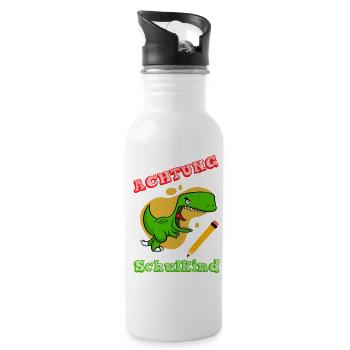 Kinder Achtung Schulkind Schulanfang T-Shirt - Trinkflasche mit integriertem Trinkhalm - Weiß - Rechts