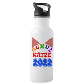 Schulbeginn Katze Schulkatze 2022 T shirt - Trinkflasche mit integriertem Trinkhalm - Weiß - Rechts