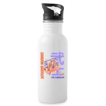 Samurai Warrior. Samurai Girl. White Version. - Water bottle with straw - white - Right
