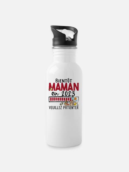 Maman 2023 Mère Bébé Naissance Cadeau Grossesse - Gourde avec paille intégrée - blanc