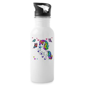 Licorne avec papillon - Gourde avec paille intégrée - blanc - Droite