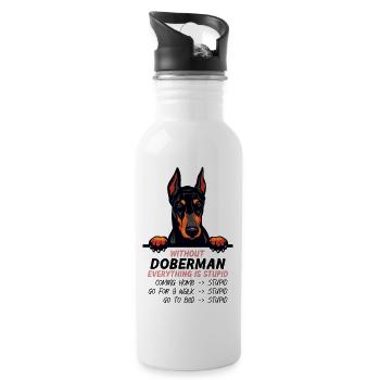 Ohne Doberman ist alles doof - Trinkflasche mit integriertem Trinkhalm - Weiß - Rechts
