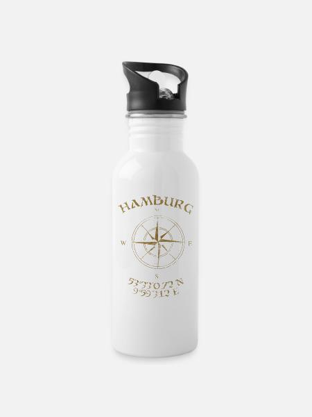 Kompass GPS Koordinaten Hamburg - Trinkflasche mit integriertem Trinkhalm - Weiß