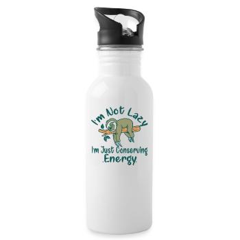 Ich bin nicht faul, ich spare nur meine Energie, Faultier - Trinkflasche mit integriertem Trinkhalm - Weiß - Rechts