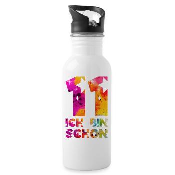 ICH BIN SCHON 11 EINHORN 11. GEBURTSTAG - Trinkflasche mit integriertem Trinkhalm - Weiß - Rechts