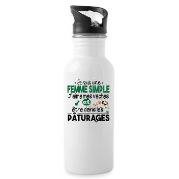 Vache Veau Animal Cadeau Femme Pâturage Fermière - Gourde avec paille intégrée - blanc - Droite