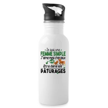 Cheval Poney Equestre Chevaux Cadeau Paturage - Gourde avec paille intégrée - blanc - Droite