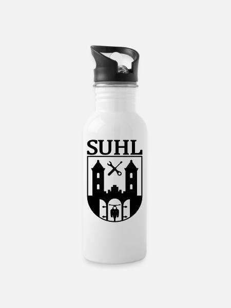 Suhl Emblem with Simson Star Sparrowhawk Hawk - Water bottle with straw - white