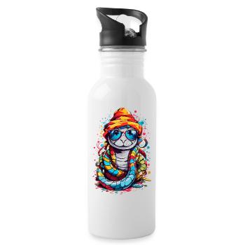 Cute colorful snake - Water bottle with straw - white - Right
