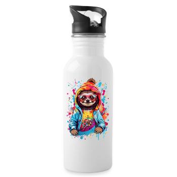 Coole Faultier - Trinkflasche mit integriertem Trinkhalm - Weiß - Rechts