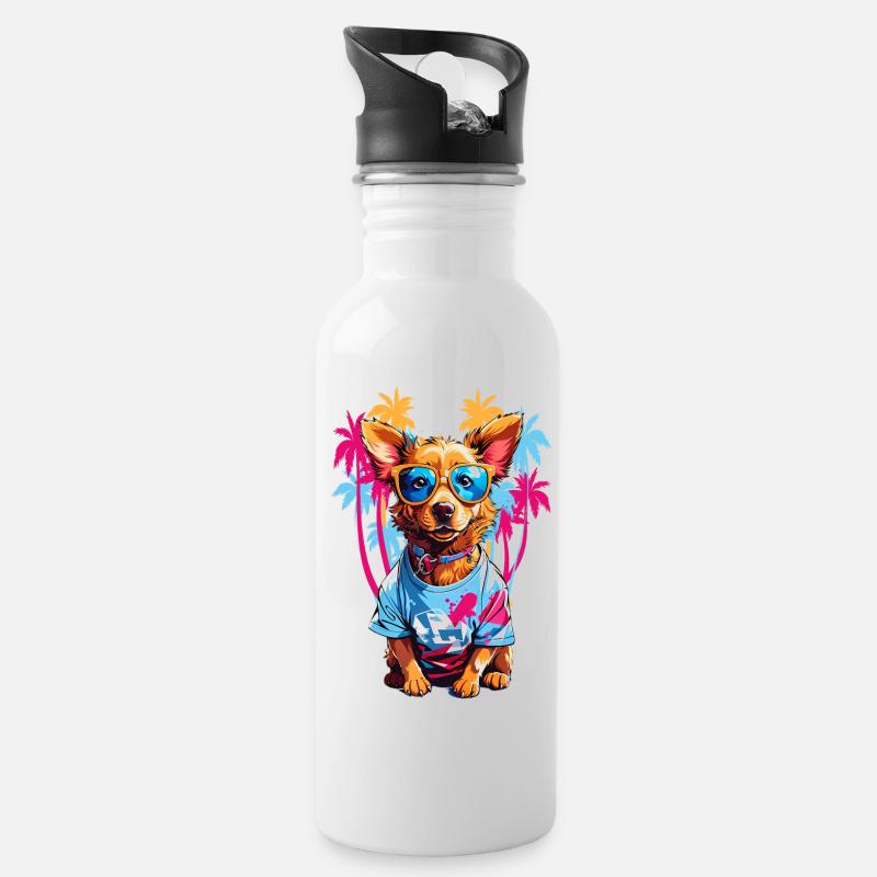 Coole Hund - Trinkflasche mit integriertem Trinkhalm - Weiß