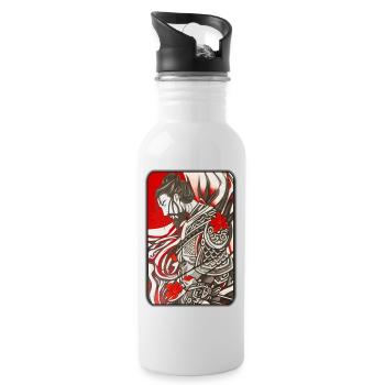 Stolzer Samurai Krieger - Trinkflasche mit integriertem Trinkhalm - Weiß - Rechts